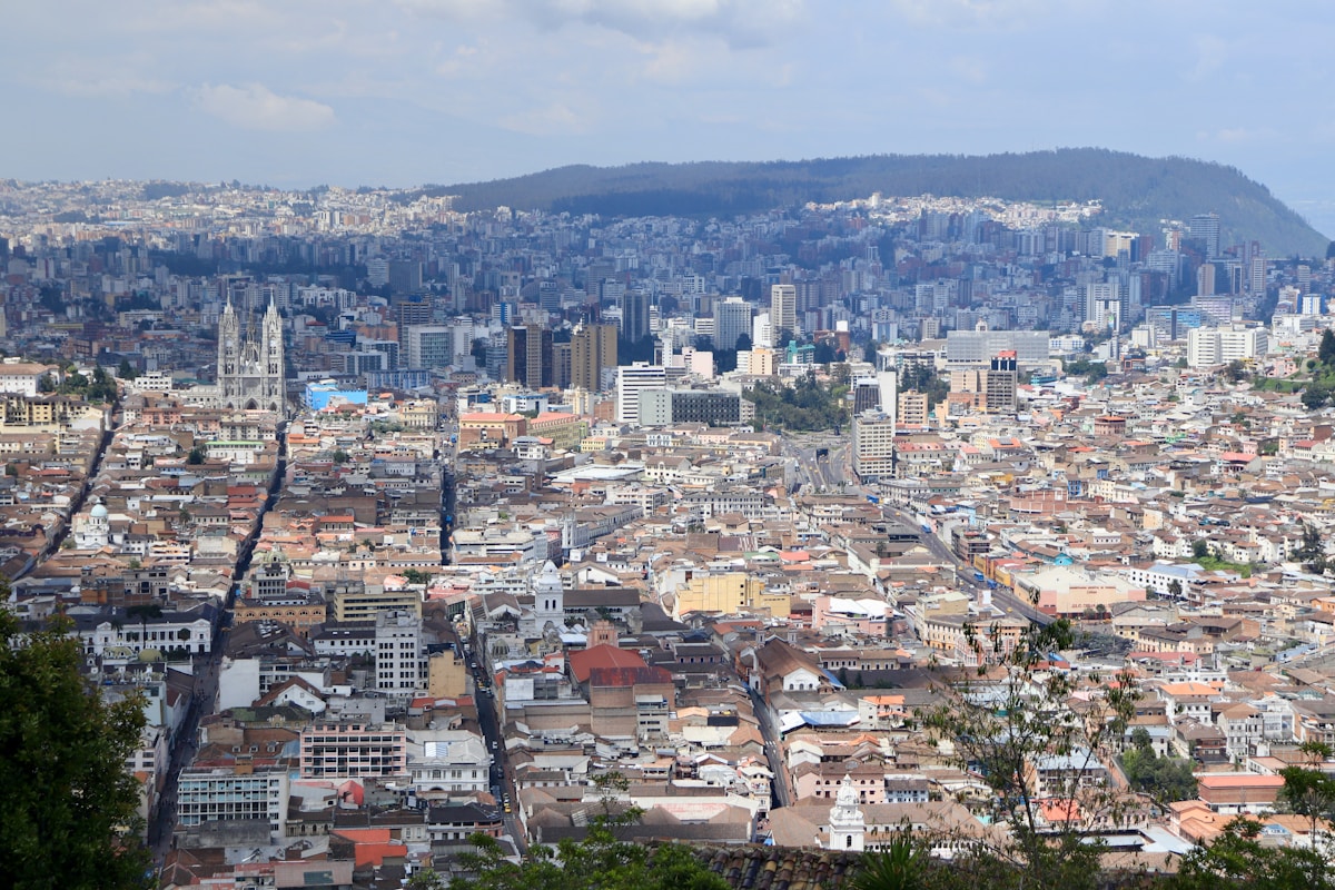 Panoramic view of Quito at sunset